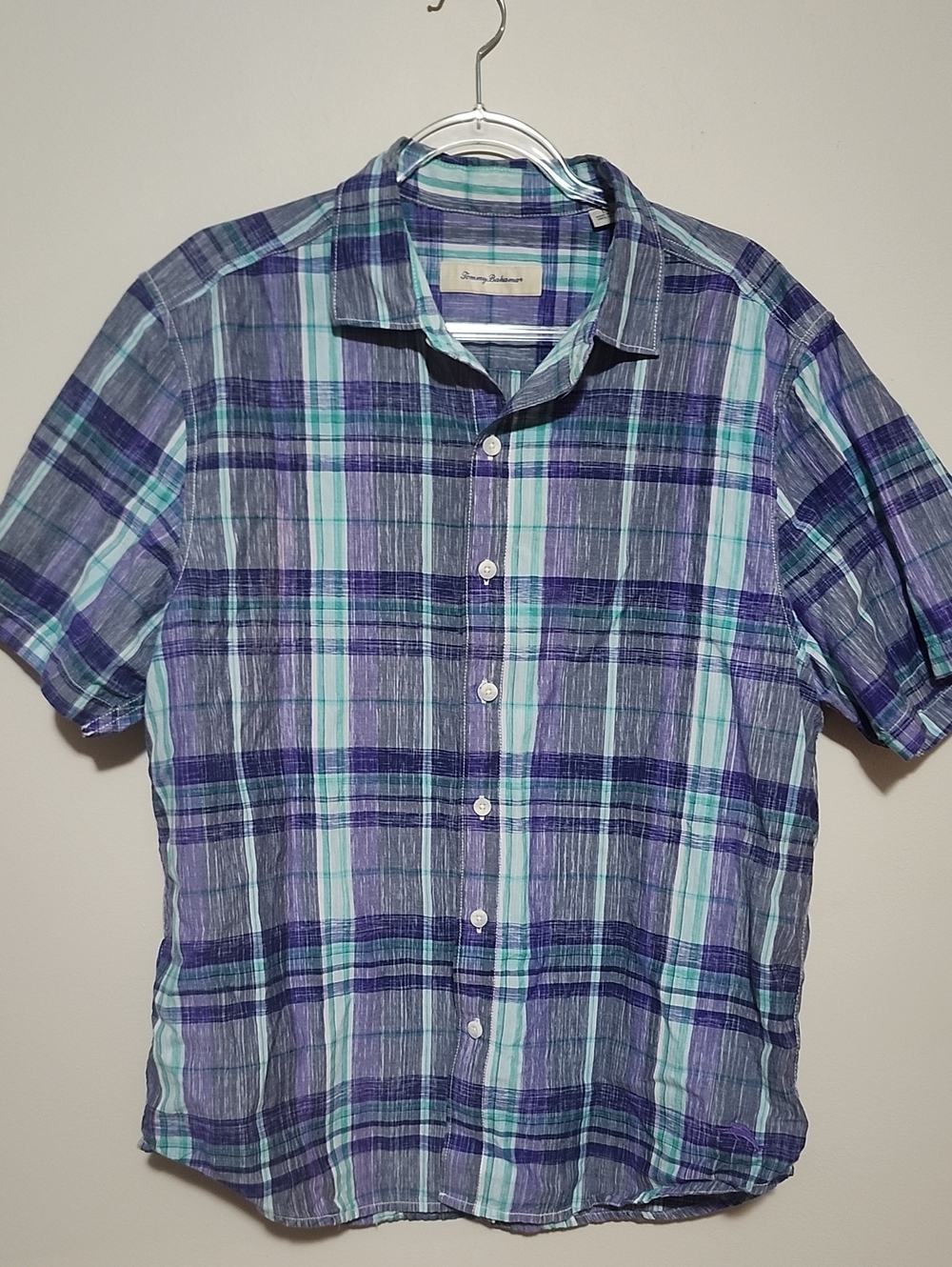 Tommy Bahama Mens Lrg Purple Plaid Button Down Casual Resort Shirt Cotton Vacay